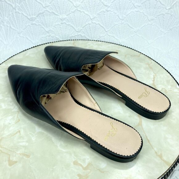 J. Crew Mules Womens 8 Black Leather Pointed Toe Sleek Minimalist Slip On Clogs - Picture 7 of 12